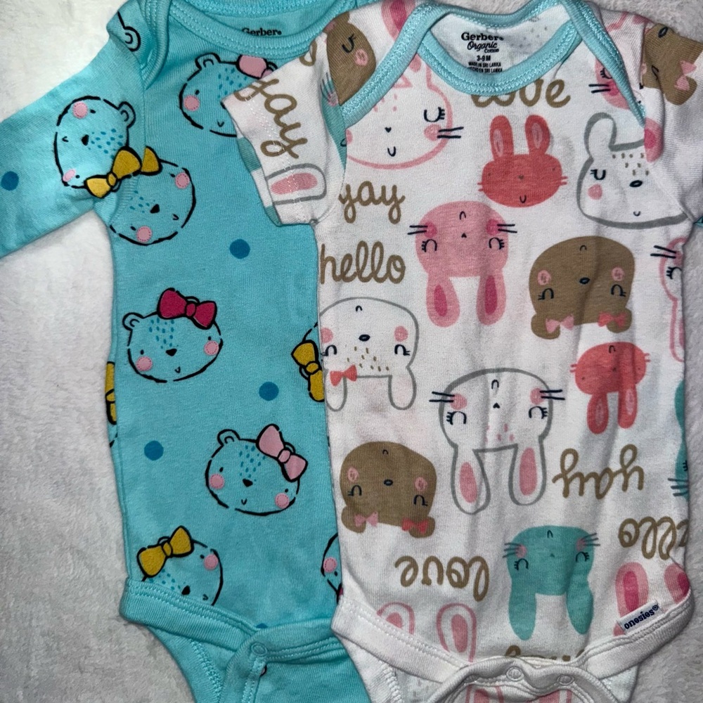 Gerber Baby Bodysuits - Teal and White with Animal Prints